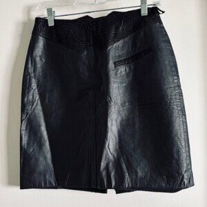 Vintage 90s Bermans 100% Leather Mini Pencil Skirt Size 10 Black